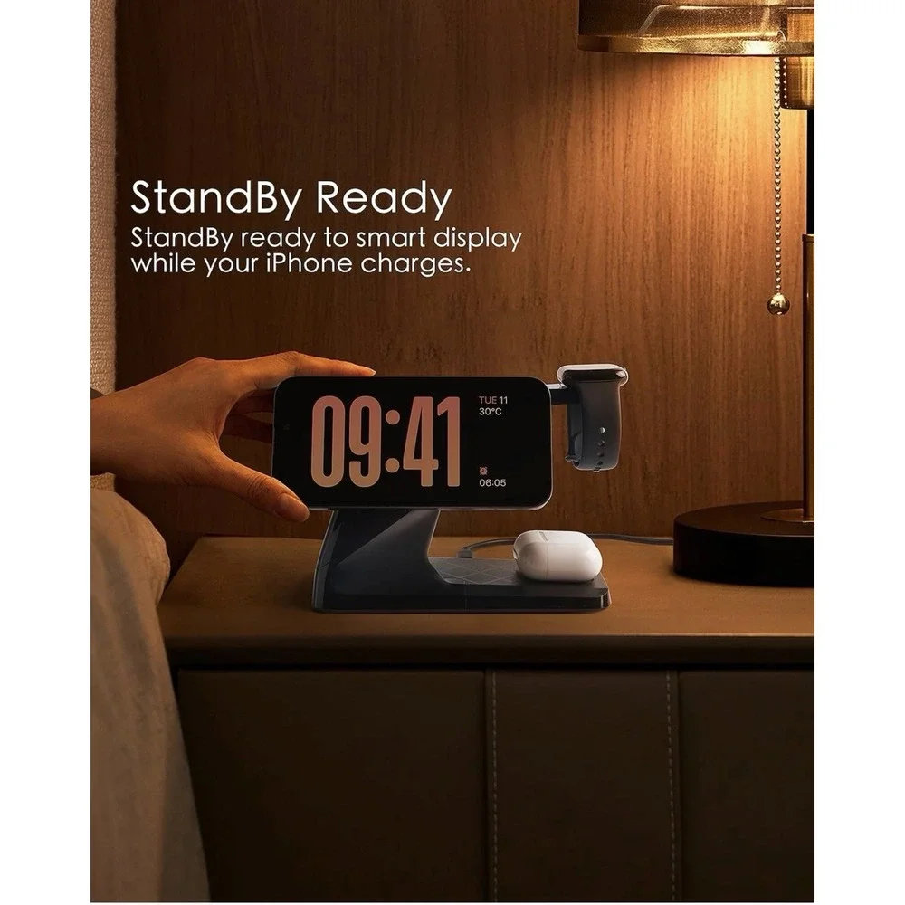 Waitiee Wireless Charger 3 in 1 15w Fast Charging Station for Apple iWatch Se/6